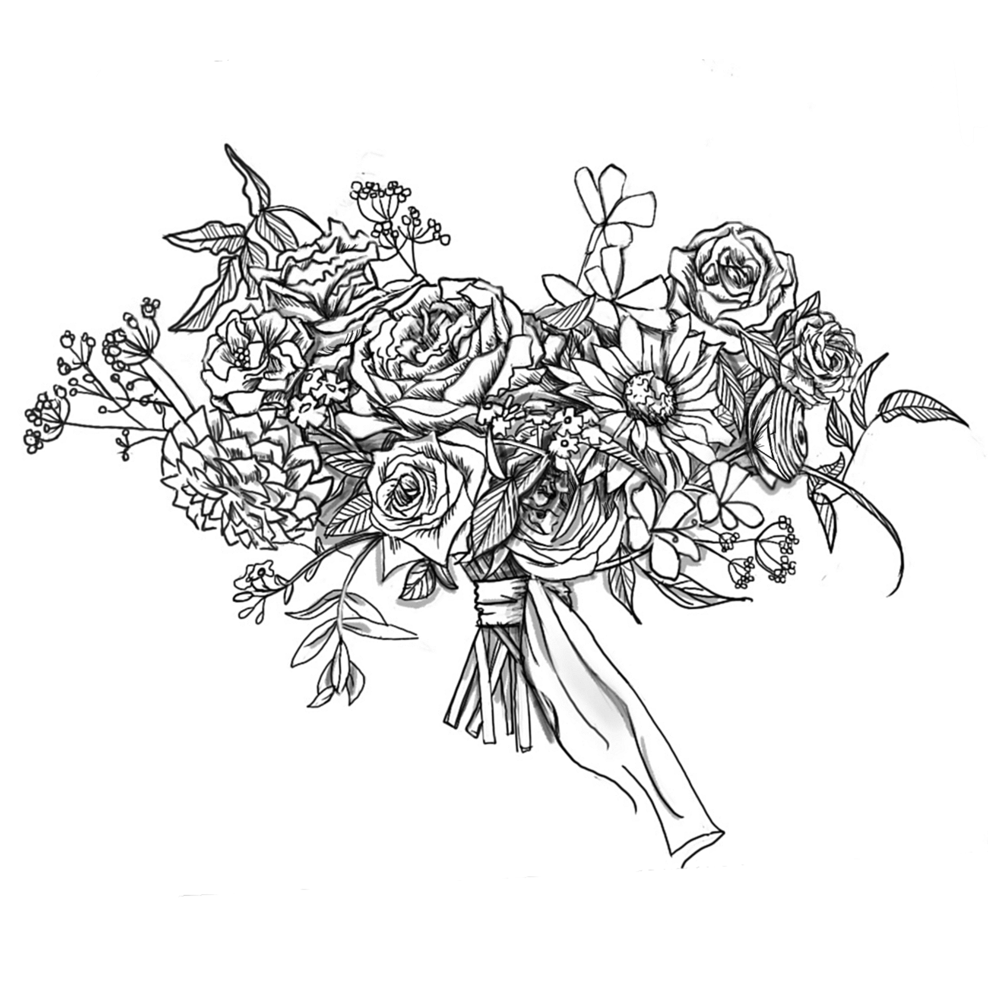 bouquet of flowers clipart black and white